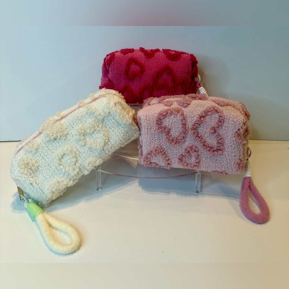 Heart Patterned Fuzzy Pouches
